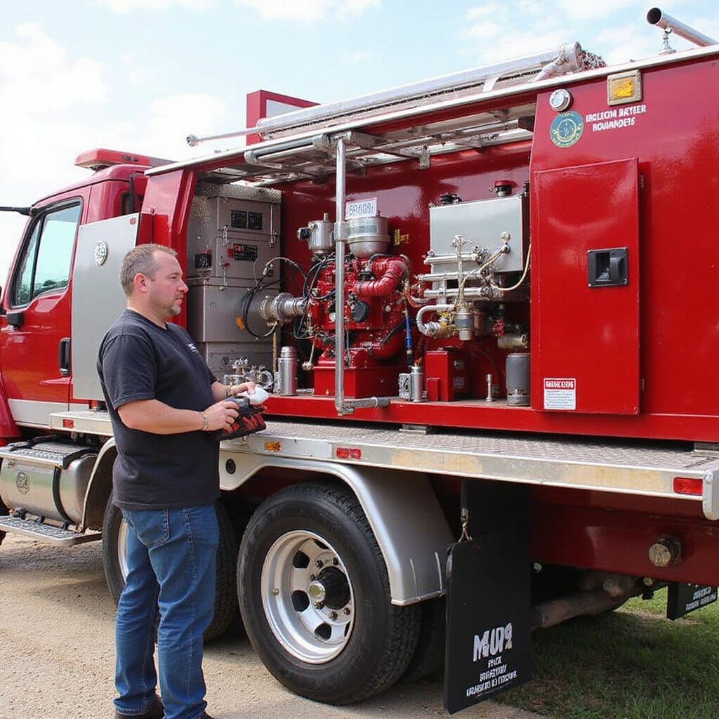 Technician inspects gauges and valves on a trailer-mounted mobile fire pump system during a compliance check. software product certification pressure relief valves fire code software jockey pump ul fire code ul fire code fire pumps jurisdiction fire code fire pumps nfpa fire code fire pump fire pump fire code inspections nfpa fire pump fire code nfpa code of federal regulations rpms positive displacement diesel engine diesel engine jurisdictions jockey pump ul fire pump product certification ul software fire pumps fire pump ul nfpa jurisdictions pressure relief valves fire pump inspection software code of federal regulations nfpa