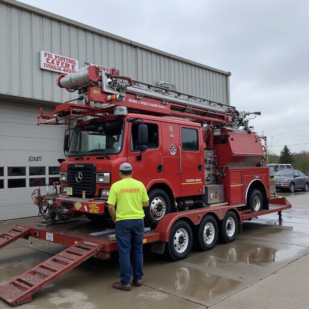 Technicians loading a mobile fire pump system onto a trailer for rapid emergency deployment within 24 hours foam gas foam foam hose mobilization foam fire pump foam pressure fire pump hose pressure portable fire pumps foam fire pumps pressure fire pump demobilization fire pump foam fire pumps demobilization portable fire pumps gas foam fire pumps foam engine fire pumps foam trailer hose fire pump fire pump dispatch hose hose hoses fire pump