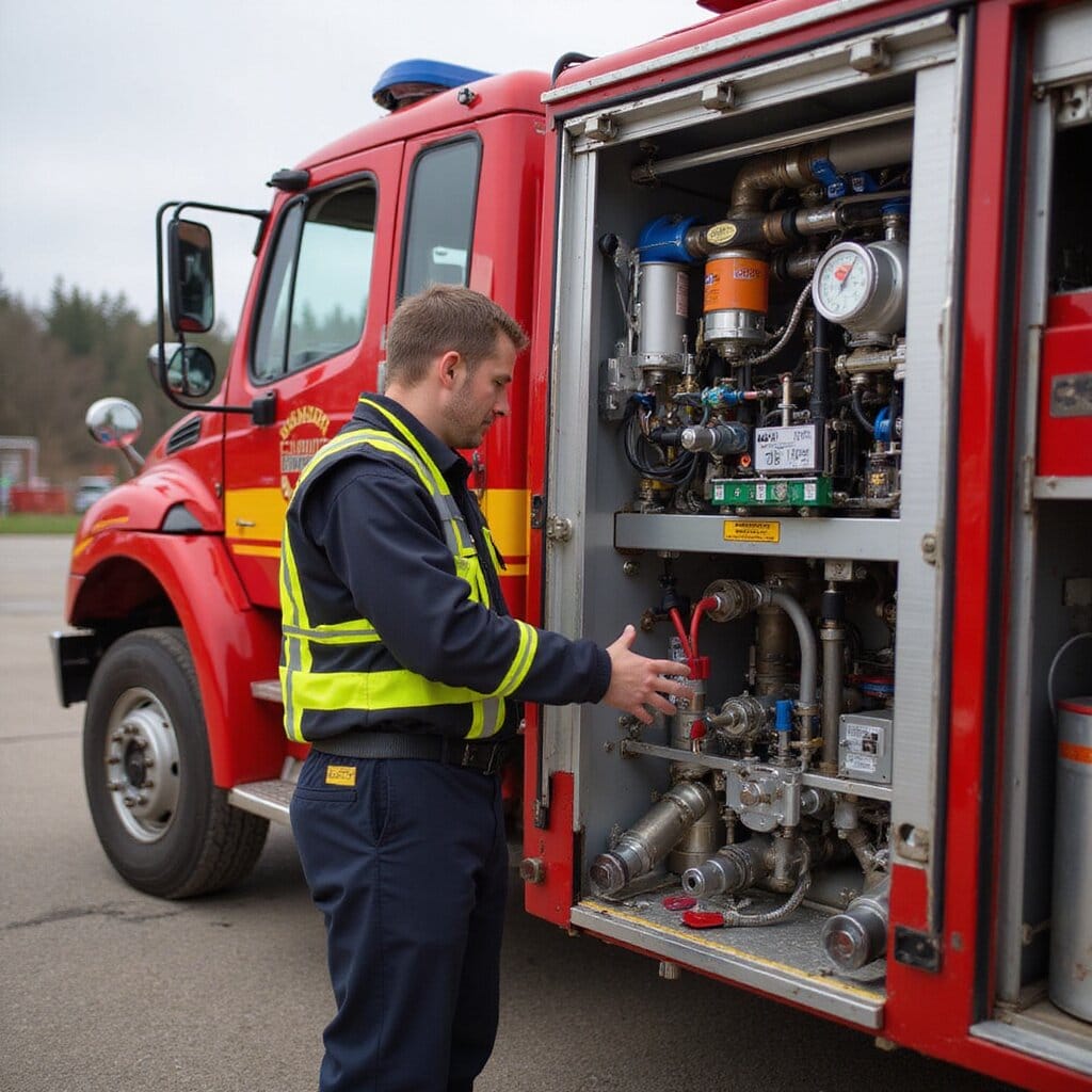 Fire safety engineer inspecting and assessing a mobile fire pump system on site visual inspection ppe personal protective equipment product certification license ul nfpa reliability fire sprinkler suction license pump testing personal protective equipment lubrication nfpa pressure certifications diesel nfpa tank pressure fire truck personal protective equipment fire pump fire truck fire pump ul fire truck water fire truck nfpa diesel pressure personal protective equipment fire pump gpm visual inspection water gpm pressure ul ul fire pump fire pump pressure water fire pump ul water fire pumps suction fire pump water sprinklers